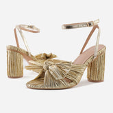 Sandalen mit Blockabsatz und Peep-Toe und Faltendesign - Gold